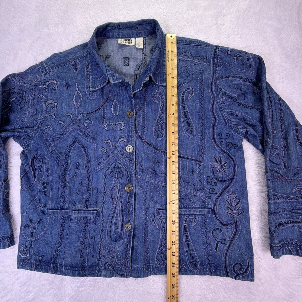 Vintage Chico Design Denim Jacket Embroidered Art 100%‎ Cotton Buttons Pockets - Picture 6 of 11